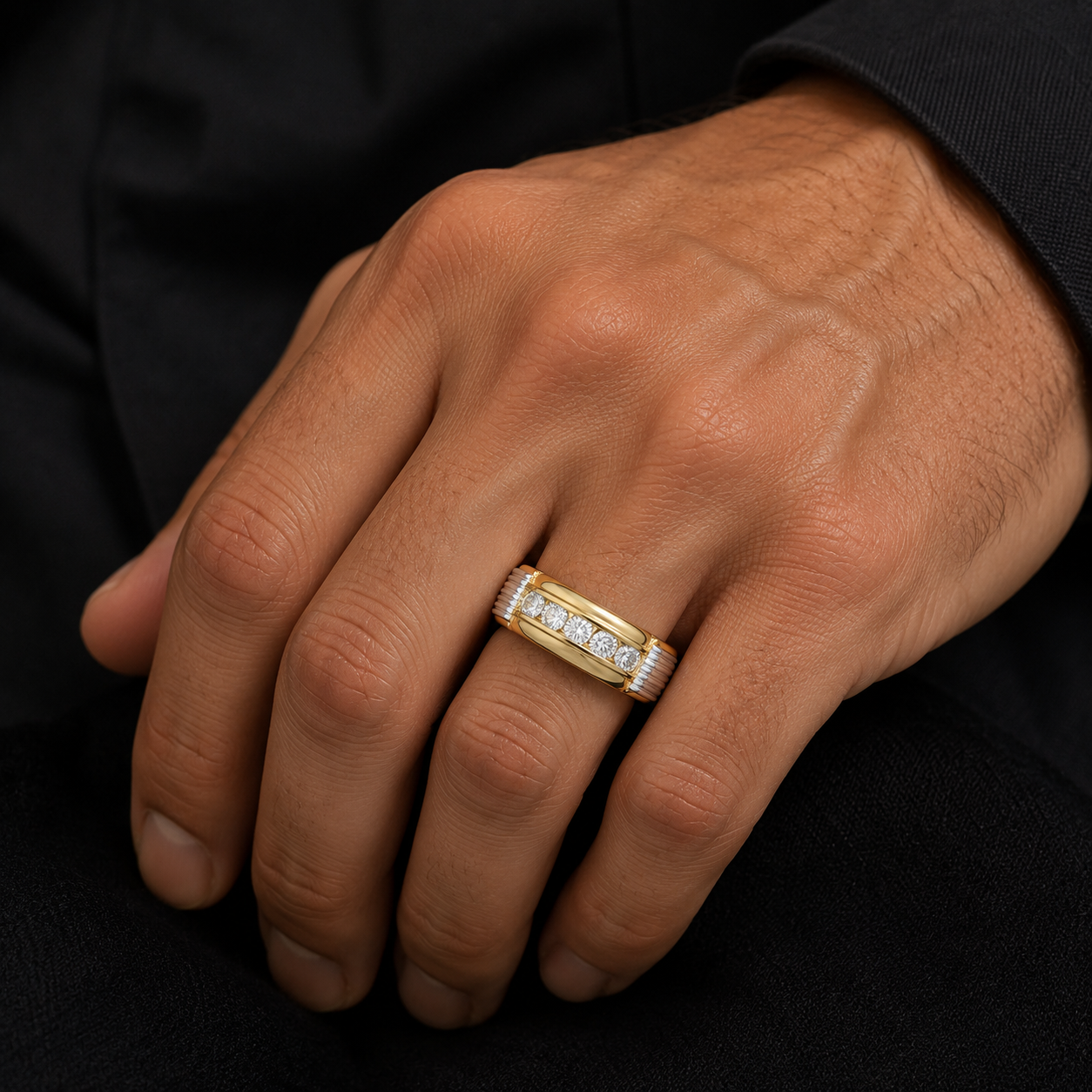18KT Two-Tone Channel Set Diamond Men's Ring