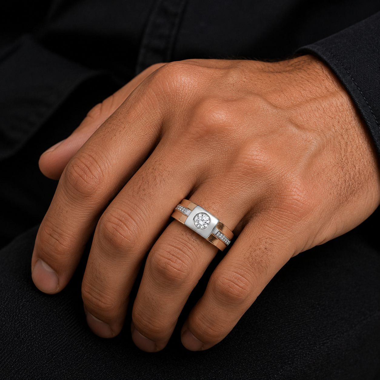 18KT Rose Gold Solitaire Accent Men's Ring