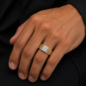 18KT Yellow Gold Gridline Diamond Men's Ring