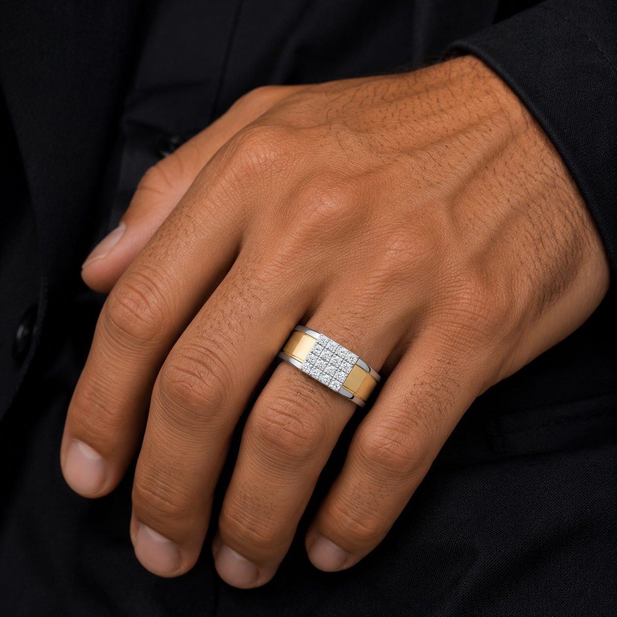18KT Two-Tone Prestige Diamond Men's Ring