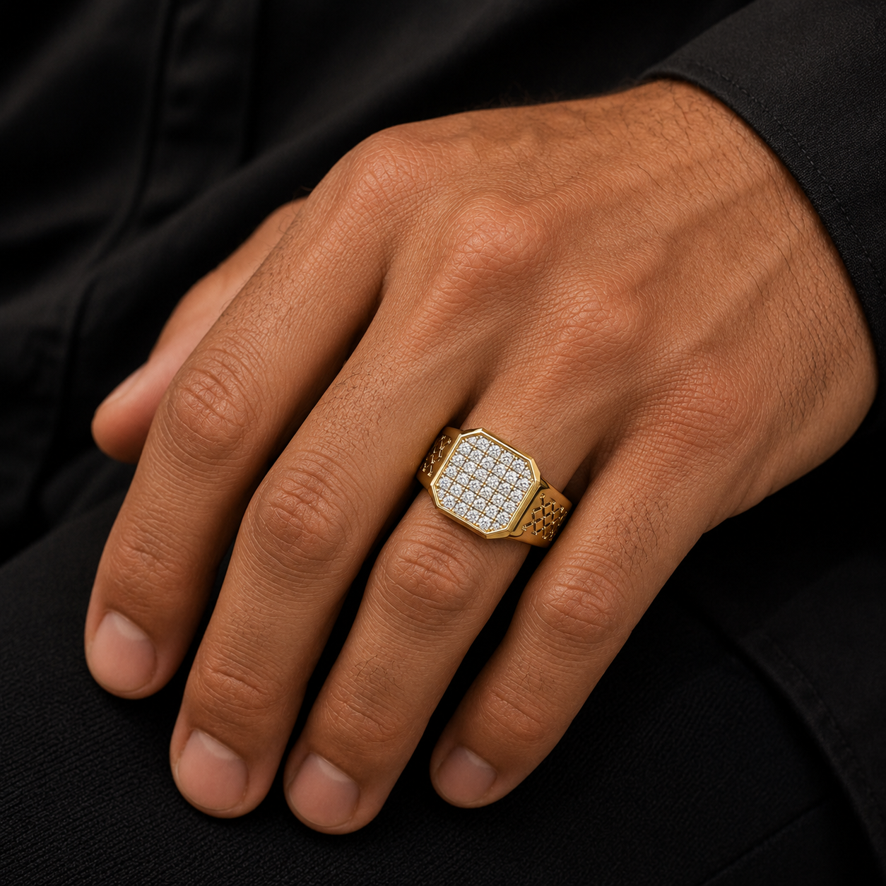 18KT Yellow Gold Imperial Shield Diamond Men's Ring