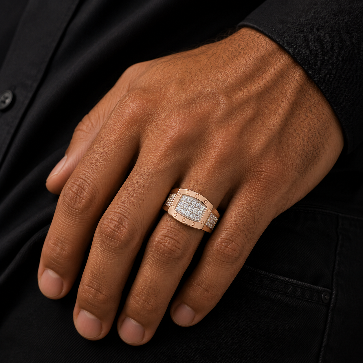 18KT Rose Gold Horizon Shield Diamond Men's Ring