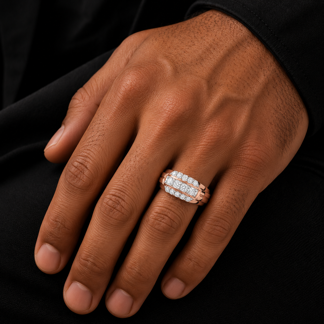 18KT Rose Gold Horizon Diamond Men's Ring