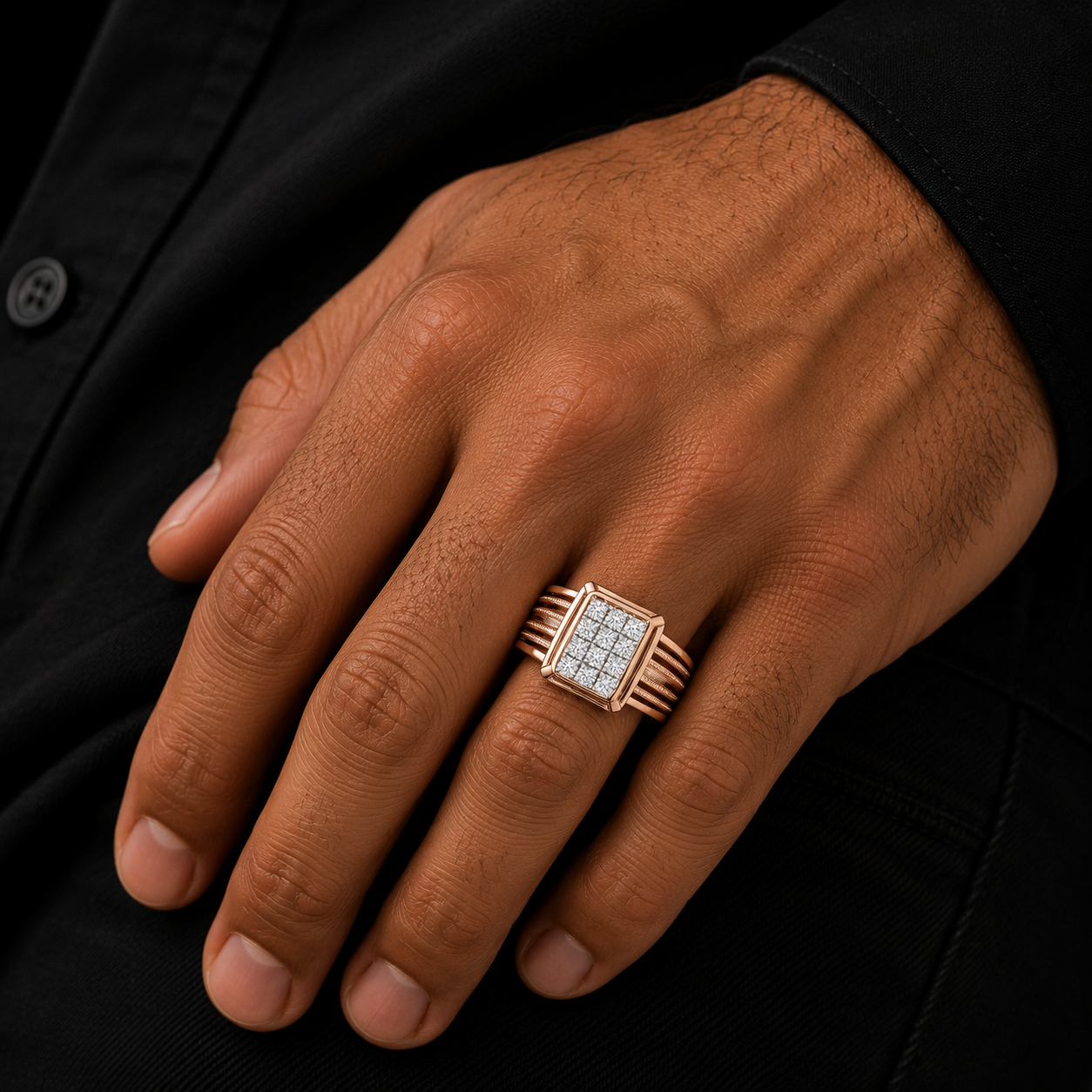 18KT Rose Gold Heritage Frame Diamond Men's Ring