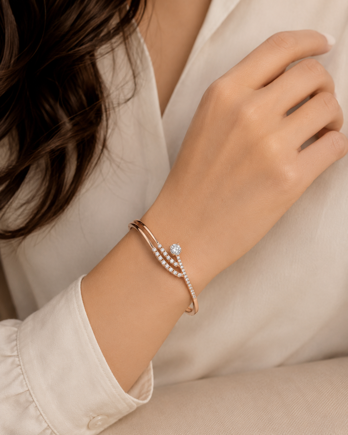 18KT Rose Gold Solitaire Twist Diamond Bracelet