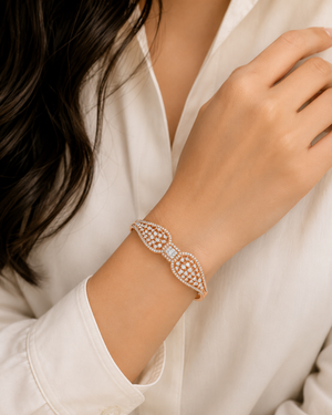 18KT Rose Gold Twin Leaf Diamond Bracelet