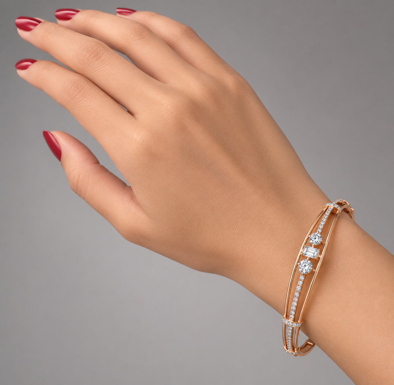 18KT Rose Gold Trilogy Diamond Crossover Bangle