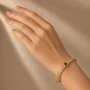 18KT Gold Ruby Weave Diamond Bangle