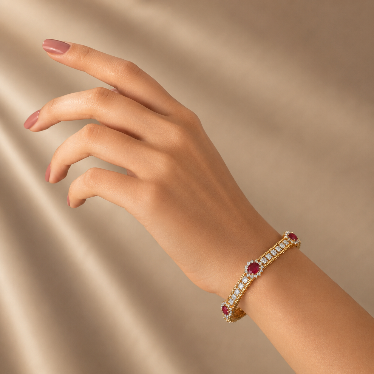 18KT Gold Regal Ruby Diamond Bangle