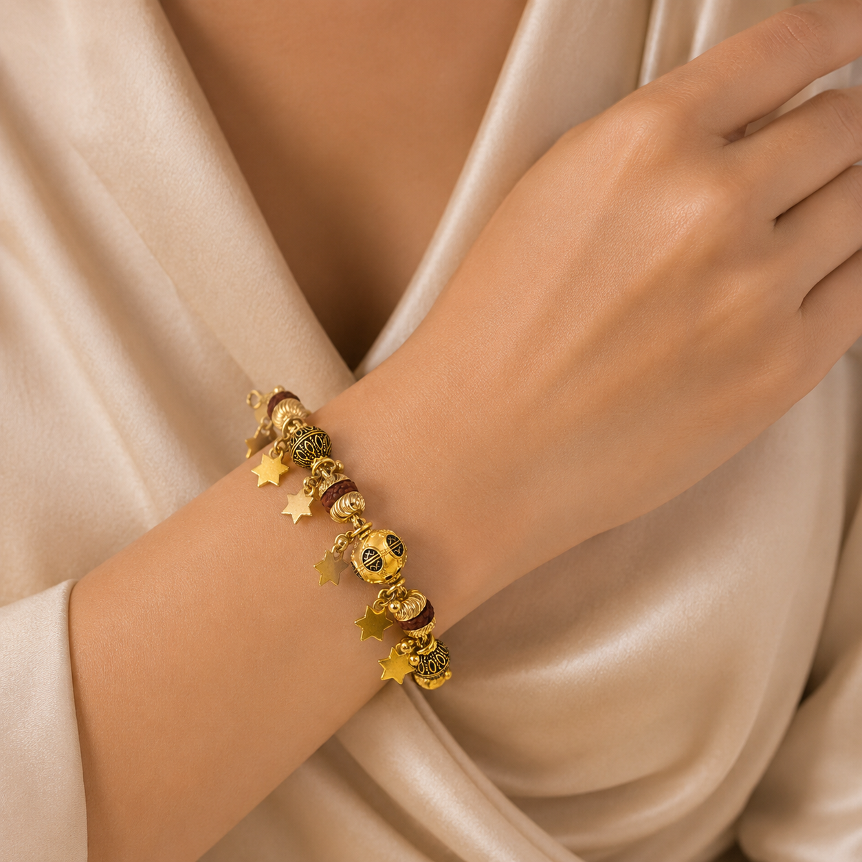Gold Rudraksha Bracelet with Bead Details