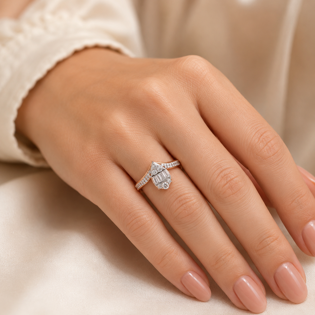 Halo Diamond Ring in Rose Gold