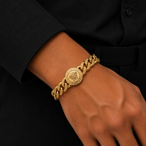 22K Gold Heavy Link Bracelet for Men | Iconic Medallion Design