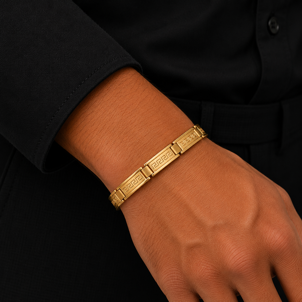 22K Gold Greek Key Design Kada for Men | Classic Gold Bracelet