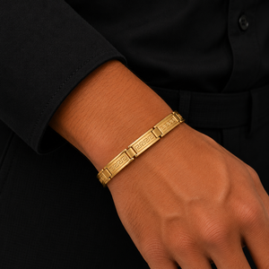 22K Gold Greek Key Design Kada for Men | Classic Gold Bracelet