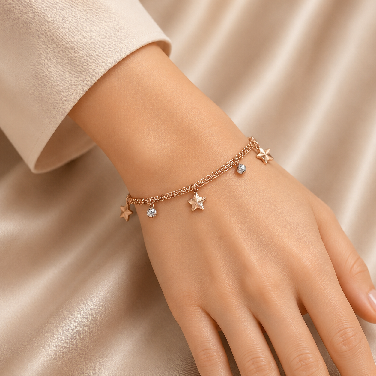 18KT Gold Star Charm Bracelet