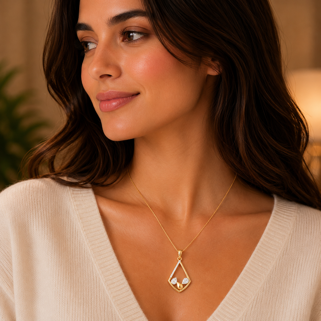 Leaf Diamond Gold Pendant