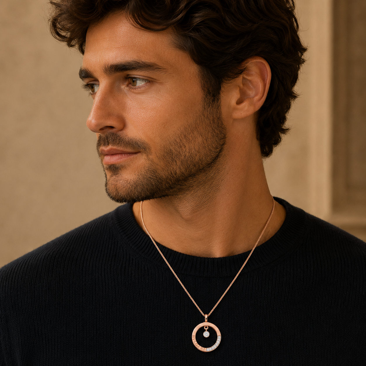 Circle Diamond Drop Pendant in Gold