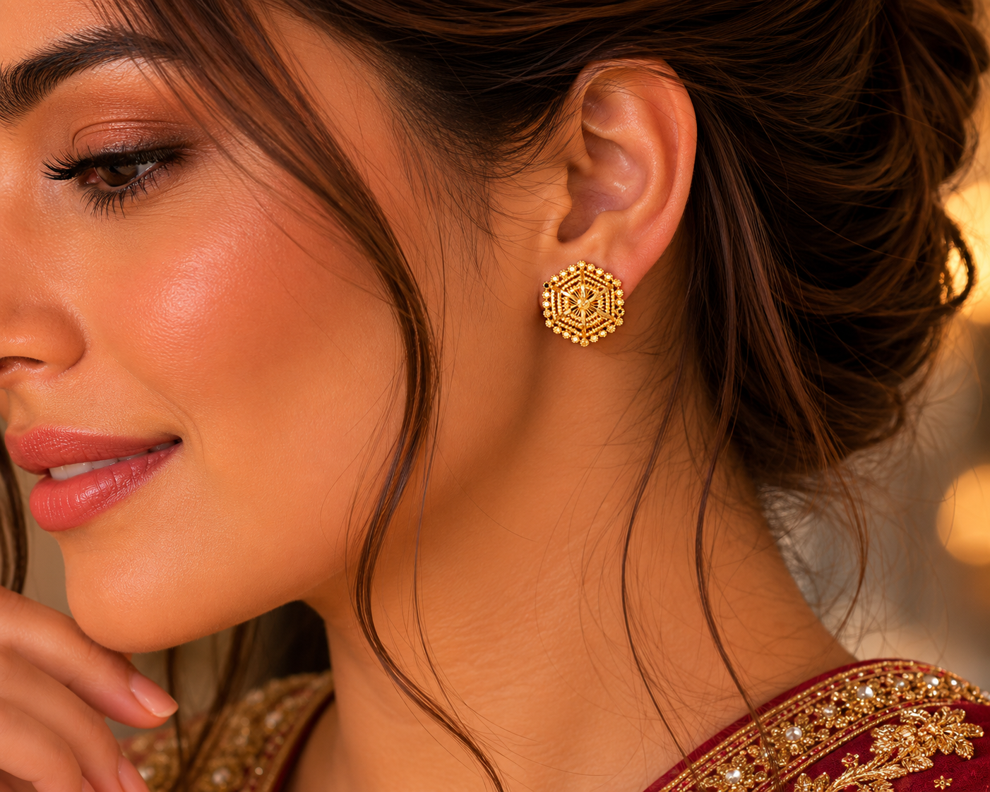 22KT Gold Antique Geometric Stud Earrings