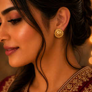 Traditional Gold Filigree Stud Earrings | Classic Jewellery