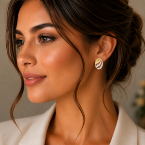 22KT Gold Abstract Curve Stud Earrings with CZ
