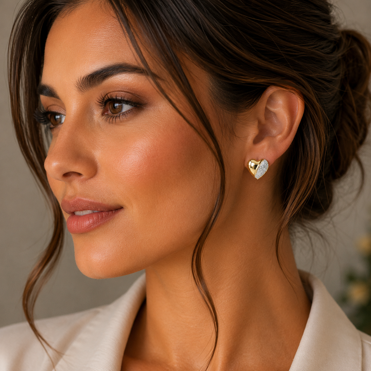 22KT Gold Dual Tone Heart Stud Earrings