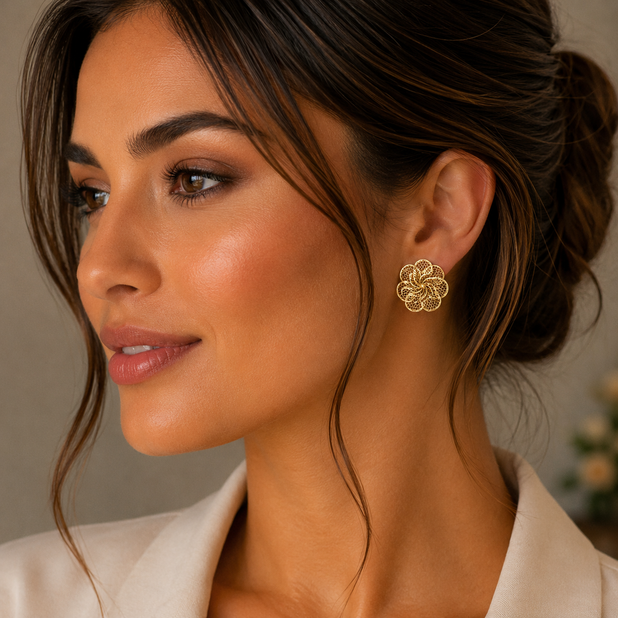 22KT Gold Filigree Floral Stud Earrings