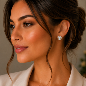 22KT Gold Circular Stud Earrings with CZ Halo