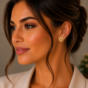 22KT Gold Heart Motif Oval Stud Earrings