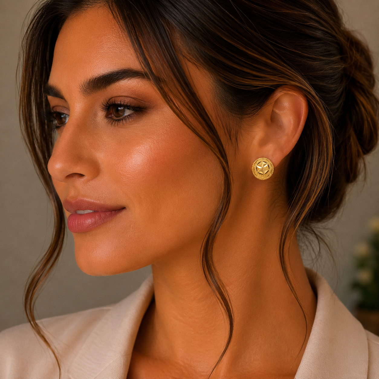 22KT Gold Textured Round Stud Earrings