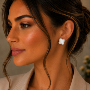 18KT Gold Mother of Pearl Clover Earrings