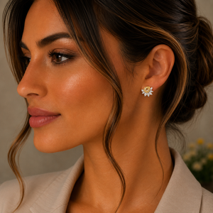 Yellow & White Diamond Leaf Stud Earrings