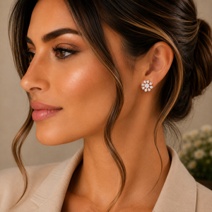 Diamond Floral Stud Earrings in Gold