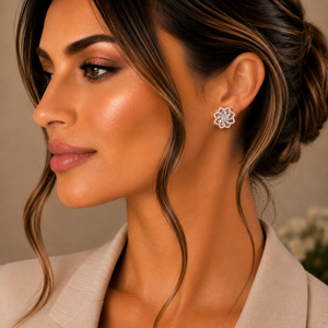 Diamond Flower Stud Earrings in Gold