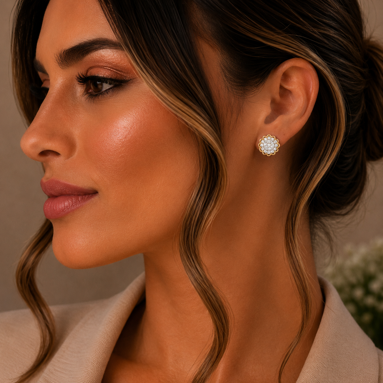 Diamond Cluster Stud Earrings in Gold
