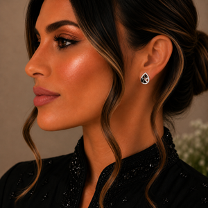 Diamond Stud Earrings with Black Accent