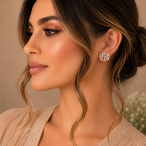 Diamond Floral Stud Earrings for Women