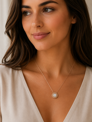 18KT Rose Gold Diamond Textured Circle Pendant Necklace