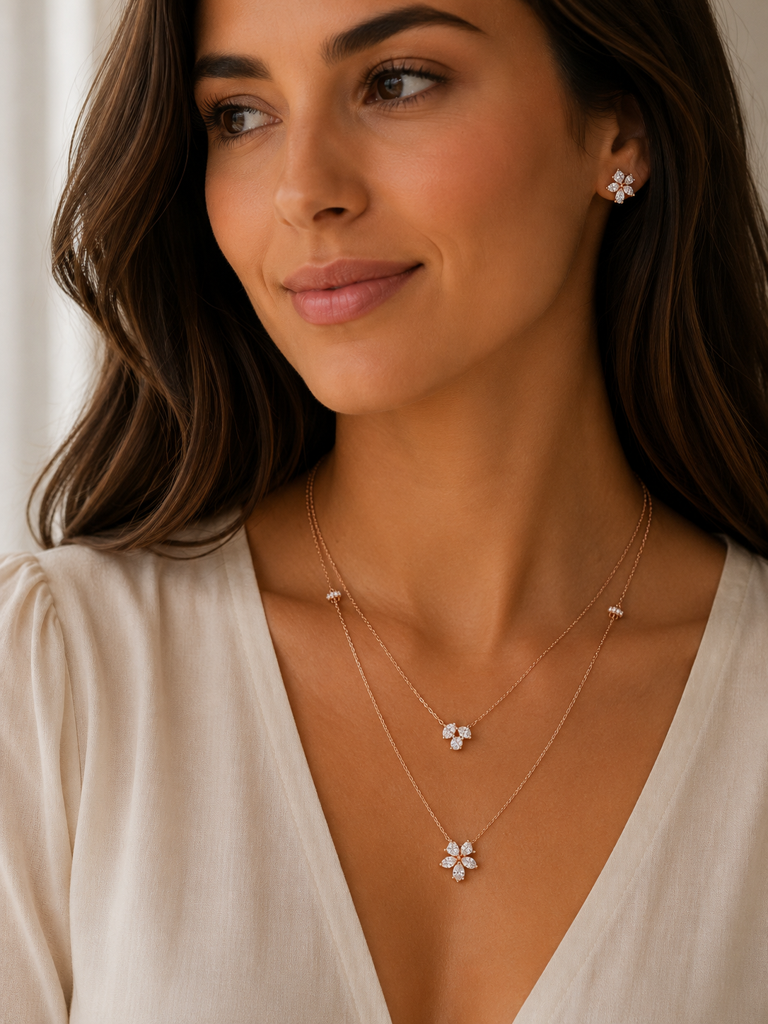 Rose Gold Diamond Floral Necklace