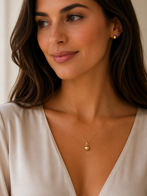 22K Gold Ball Pendant Set | Minimal Daily Wear Pendant & Stud Earrings