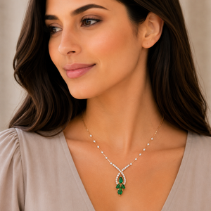 Diamond Necklace with Green Stone Drops