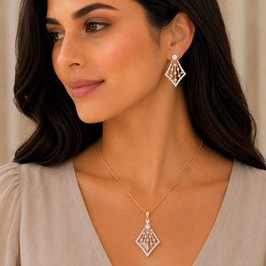 Geometric Diamond Pendant Set in Rose Gold