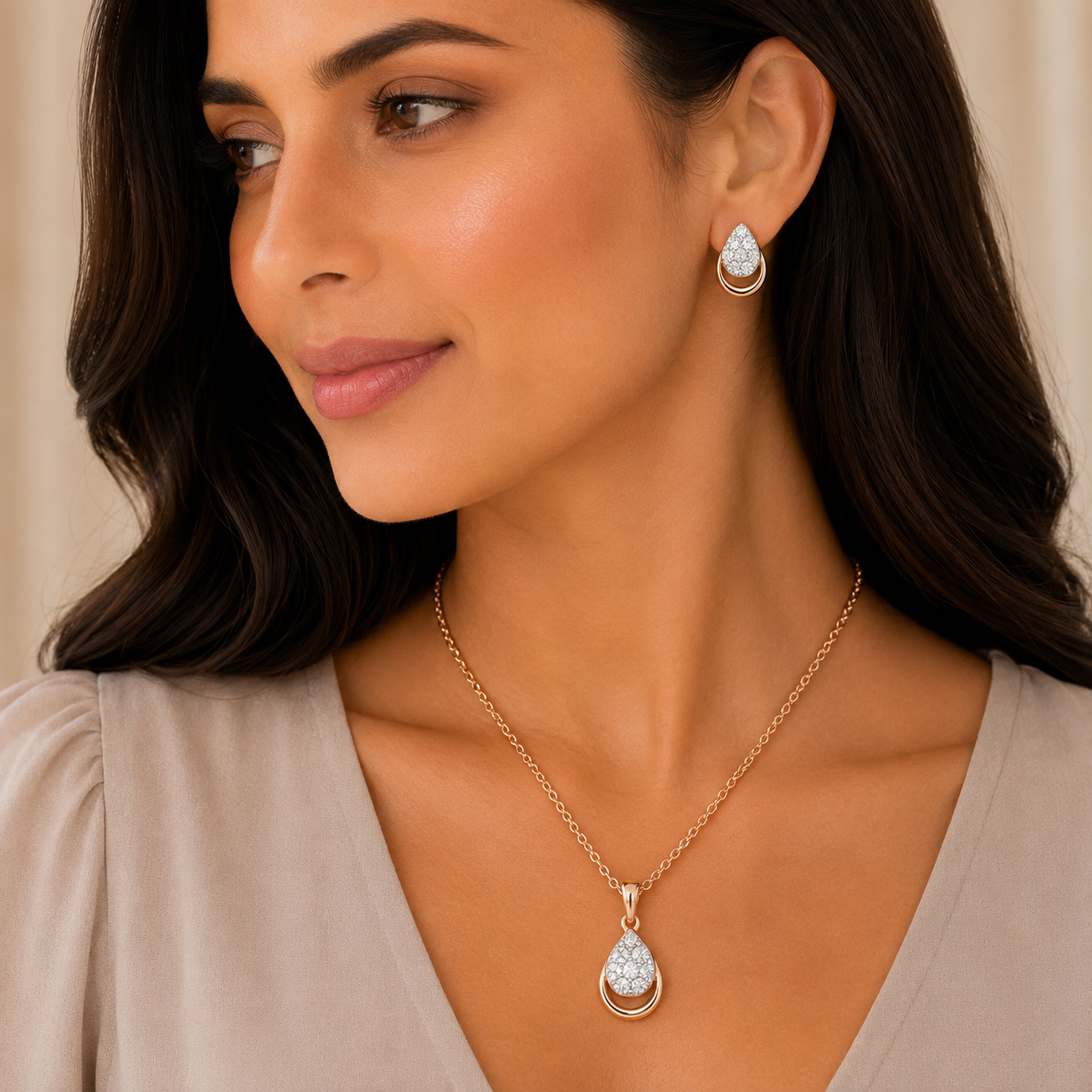 Minimal Diamond Pendant Set in Rose Gold