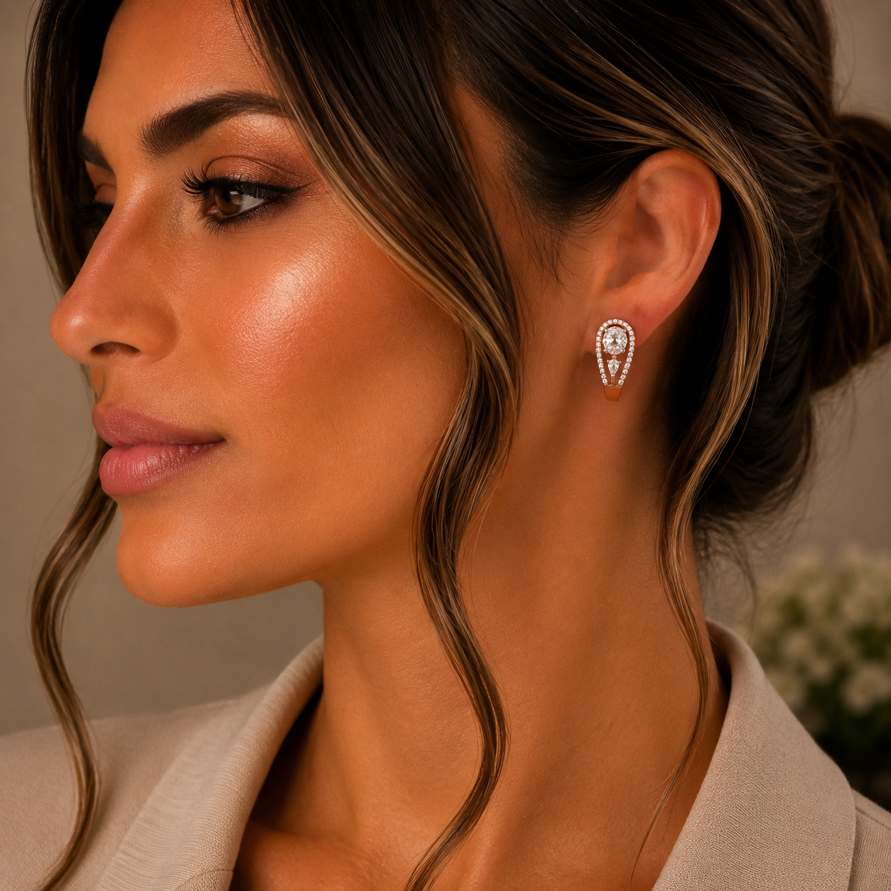 Diamond Curve Design Earrings for Women