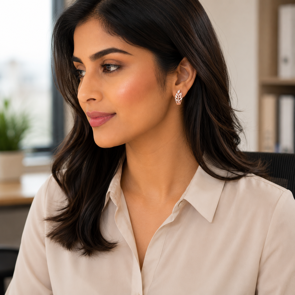 Diamond Leaf Design Earrings for Women