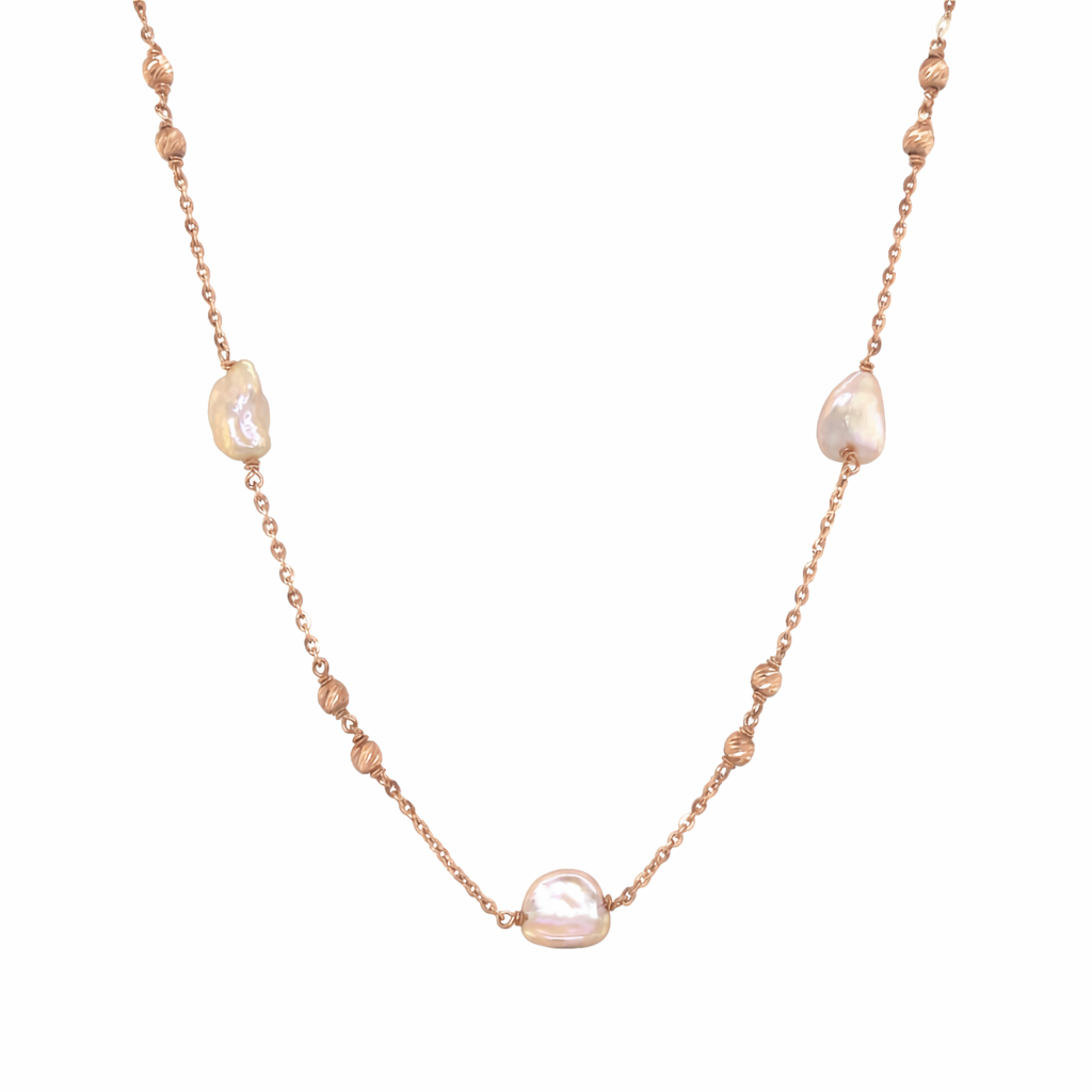 18KT Minimal Pearl Chain | Rose Gold Bead Detailing