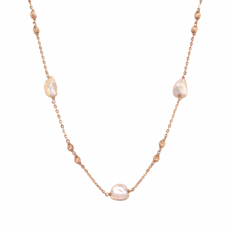 18KT Minimal Pearl Chain | Rose Gold Bead Detailing