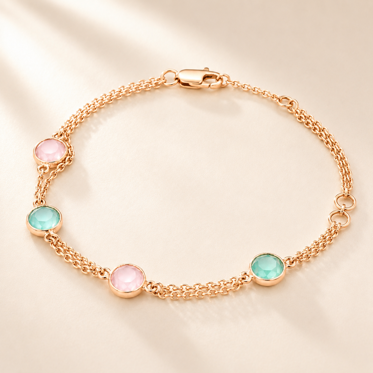 18KT Gold Pastel Stone Chain Bracelet