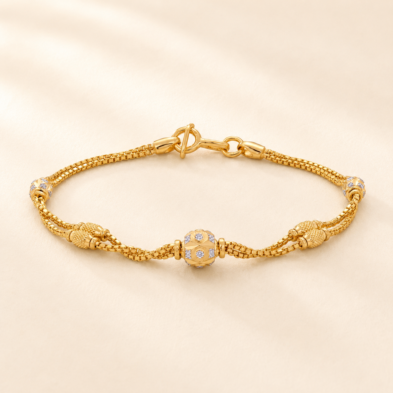 22KT Gold CZ Beaded Ladies Bracelet