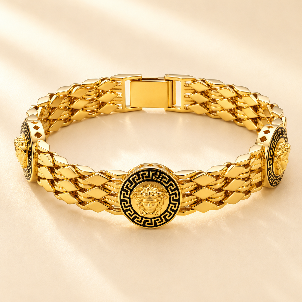 22KT Gold Medusa Style Link Bracelet