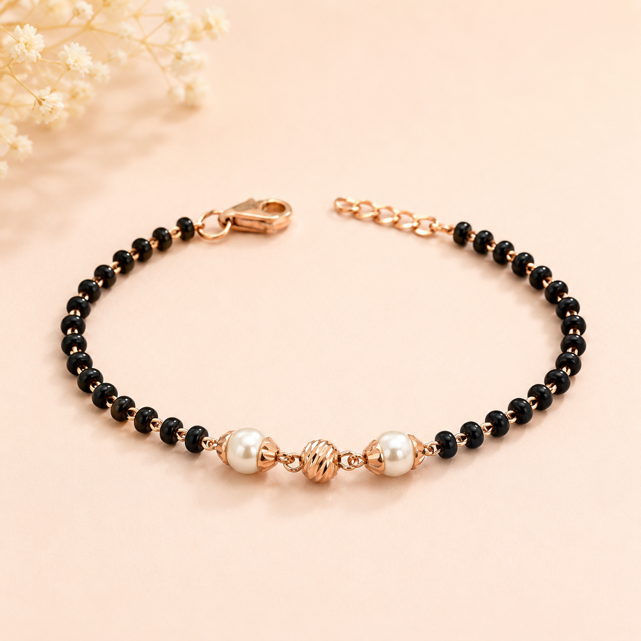 18KT Gold Black Beads Bracelet for Everyday Wear
